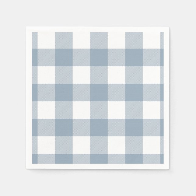 Farmhouse Rustic Blue Grey Buffalo Plaid Square Napkin (Front)