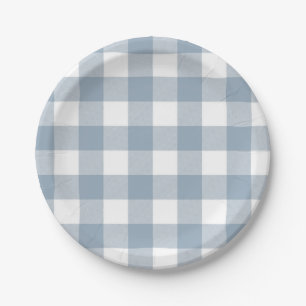 Farmhouse Rustic Blue Grey Buffalo Plaid Square Paper Plate