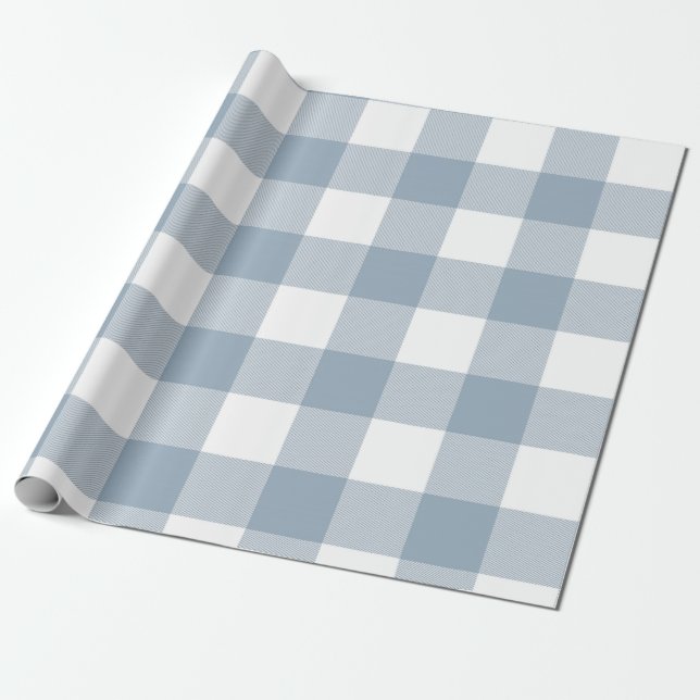 Farmhouse Rustic Blue Grey Buffalo Plaid Square Wrapping Paper (Unrolled)