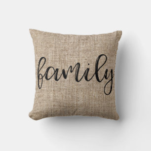 Farmhouse Rustic Brown Sacking Burlap FAMILY Cushion