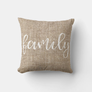 Farmhouse Rustic Brown Sacking Burlap FAMILY Cushion