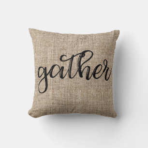 Farmhouse Rustic Brown Sacking Burlap GATHER Cushion