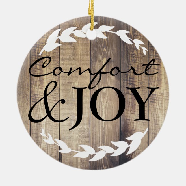 Farmhouse Rustic Comfort & Joy Family Name Ceramic Tree Decoration (Back)