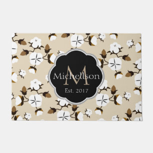 Farmhouse Rustic Cotton Flowers & Family Name Doormat