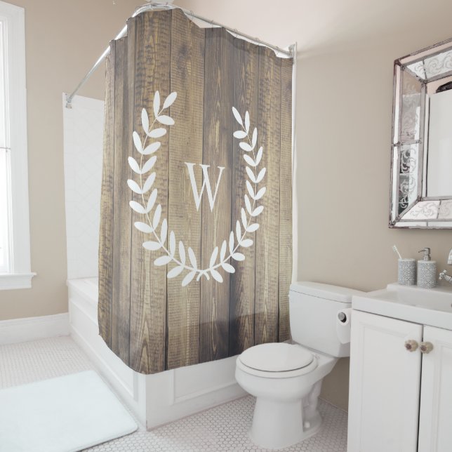Farmhouse Rustic Country White Laurels Wood Planks Shower Curtain (In Situ)