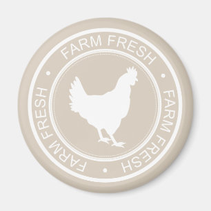 Farmhouse Rustic Farm Fresh White Hen on Taupe Magnet