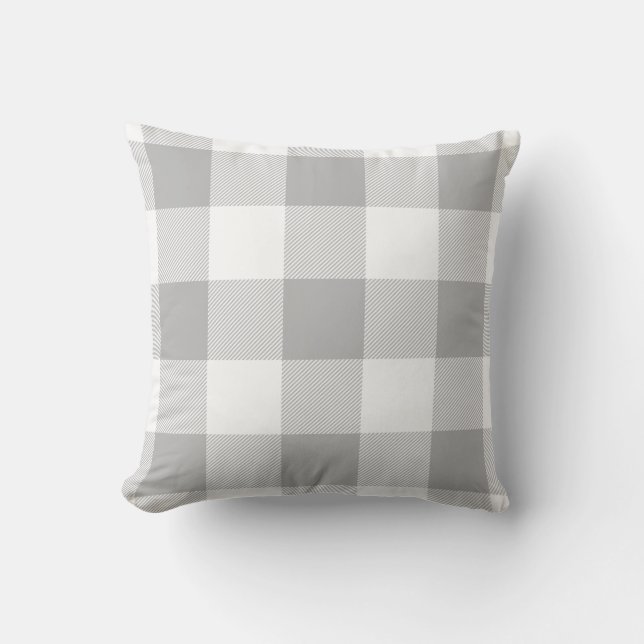 Farmhouse Rustic Grey Buffalo Check Plaid Cushion (Front)