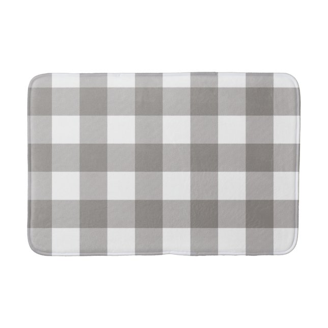 Farmhouse Rustic Grey & White Buffalo Plaid Square Bath Mat (Front)