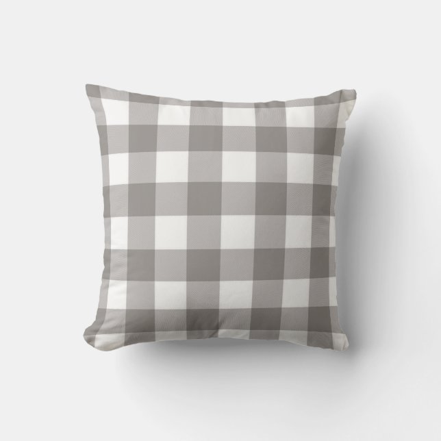 Farmhouse Rustic Grey & White Buffalo Plaid Square Cushion (Front)