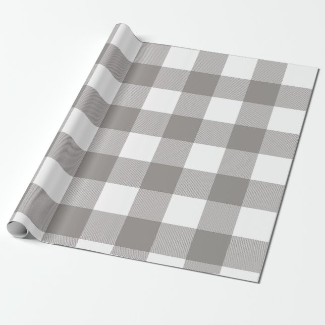 Farmhouse Rustic Grey & White Buffalo Plaid Square Wrapping Paper (Unrolled)