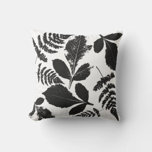 Farmhouse Rustic Leaves Pattern Black White Cushion