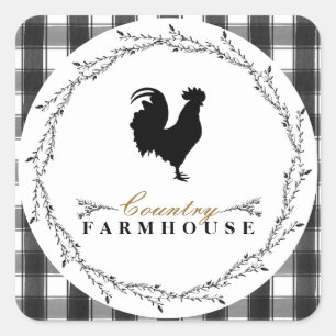 Farmhouse Rustic Plaid Black White Buffalo Check Square Sticker