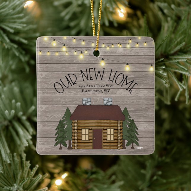 Farmhouse Rustic Primitive New Home Personalised Ceramic Ornament (Tree)