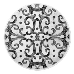 Farmhouse Rustic Tile Pattern Black White Decor Ceramic Knob