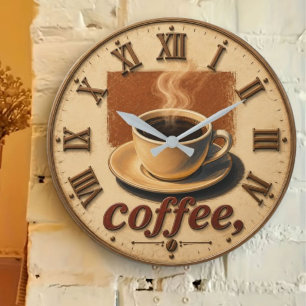 Farmhouse Rustic Vintage Kitchen Coffee Cup Large Clock