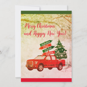 Farmhouse Rustic Vintage Red Truck Merry Christmas Holiday Card