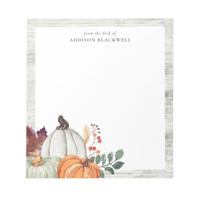 Farmhouse Rustic Watercolor Pumpkins Personalised Notepad (Front)