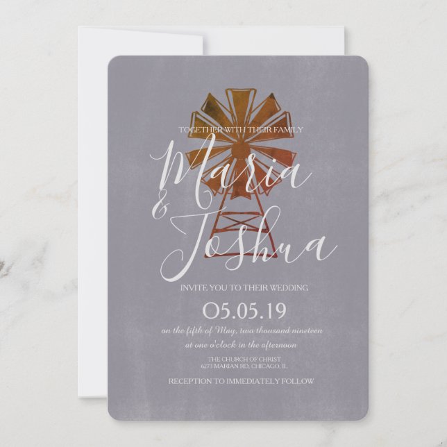 Farmhouse Rustic Wedding Windmill Stone Invitation (Front)