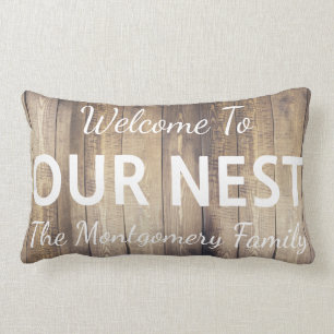 Farmhouse Rustic Welcome To Our Nest Family Name Lumbar Cushion