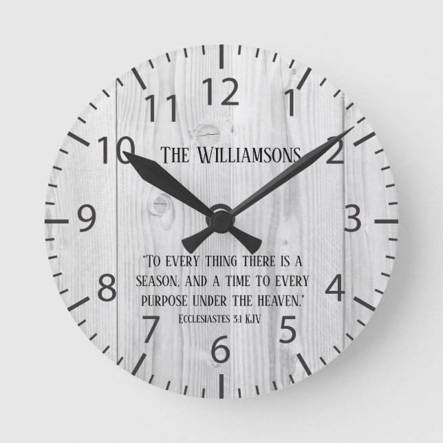 Farmhouse Rustic Wood Time Scripture Verse Family Round Clock (Front)
