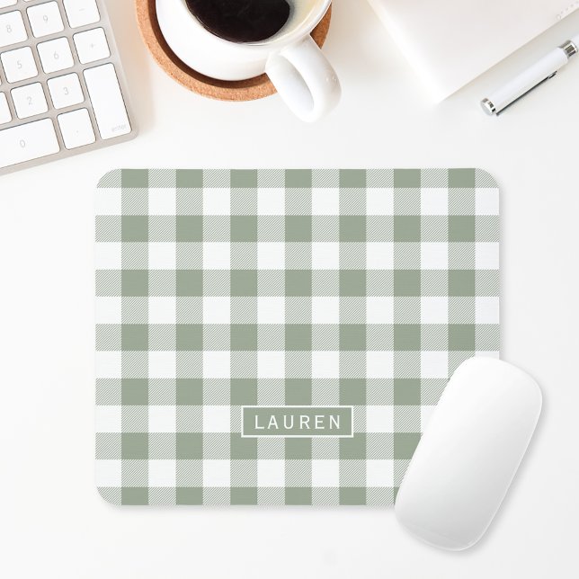 Farmhouse Sage Buffalo Check Personalised Name Mouse Pad (Creator Uploaded)