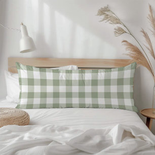 Farmhouse Sage Green Rustic Gingham Check Plaid Body Cushion
