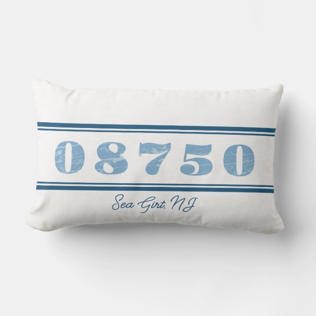 Farmhouse Sea Girt Beach Town Custom Zip Code  Lum Lumbar Cushion (Front)