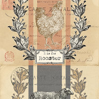 Farmhouse Sheep & Rooster Aged Postcard Decoupage