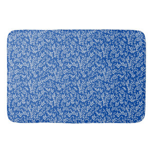 Farmhouse simple floral pattern on blue bath mat