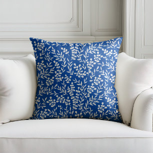 Farmhouse simple floral pattern on blue  cushion