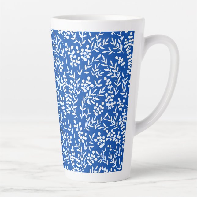 Farmhouse simple floral pattern on blue  latte mug (Right)