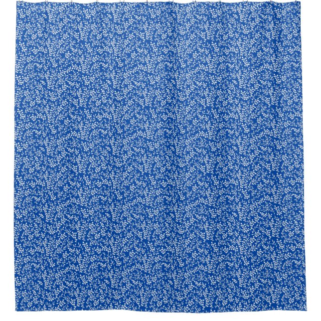 Farmhouse simple floral pattern on blue  shower curtain (Front)