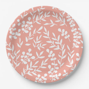Farmhouse simple floral pattern on pink paper plate