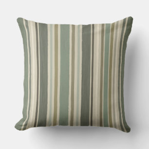 Farmhouse Soft Green Mustard Grey Brown Stripe Cushion