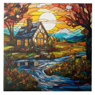 Farmhouse Stained Glass Ceramic Tile