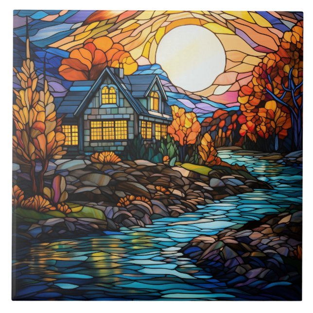Farmhouse Stained Glass  Ceramic Tile (Front)