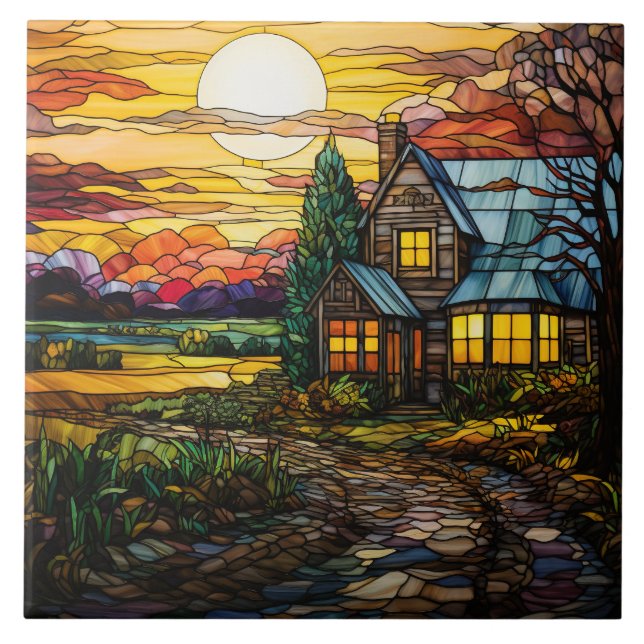 Farmhouse Stained Glass  Ceramic Tile (Front)