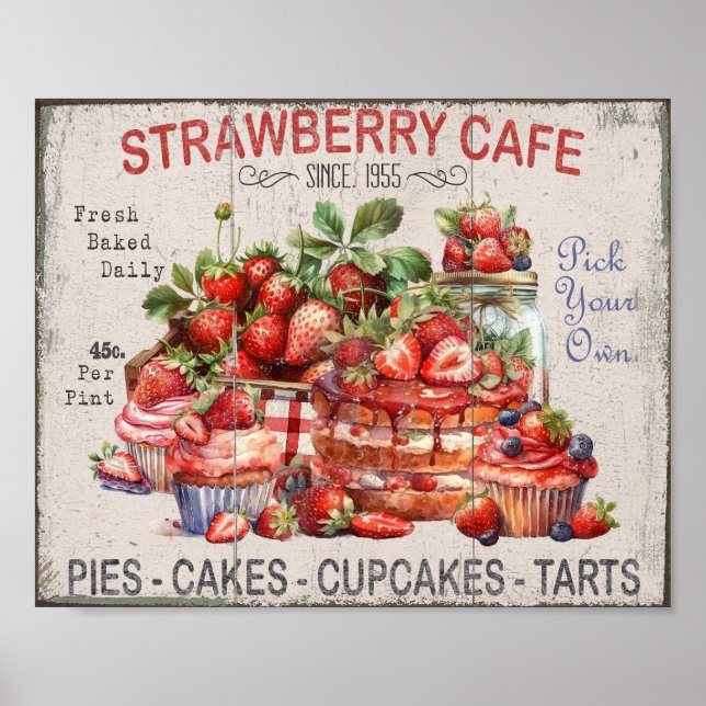 Farmhouse Strawberry Desserts DIY Kitchen Poster (Front)
