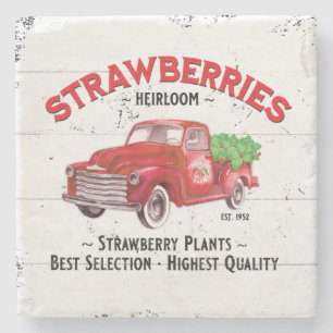 FARMHOUSE STRAWBERRY FARM OLD RED TRUCK MARKET STONE COASTER