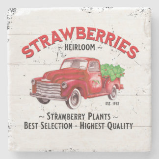 FARMHOUSE STRAWBERRY FARM OLD RED TRUCK MARKET STONE COASTER
