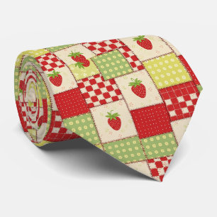 Farmhouse Strawberry Gingham Floral Pattern Tie
