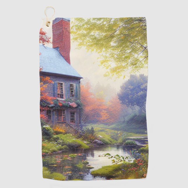 Farmhouse/stream/woods/painting  golf towel (Front)