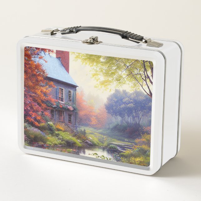 Farmhouse/stream/woods/painting  metal lunch box (Front)