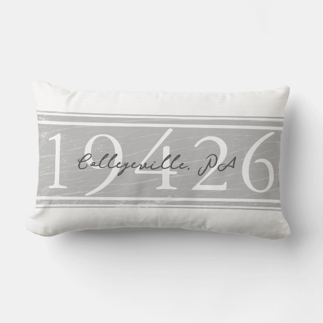 Farmhouse Stripes Personalised Zip Code Lumbar Pil Cushion (Front)