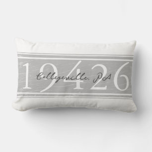 Farmhouse Stripes Personalized Zip Code Lumbar Pil Lumbar Cushion