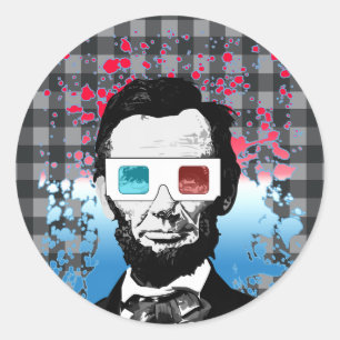 Farmhouse Style Abraham Lincoln 3D Glasses Rustic Classic Round Sticker