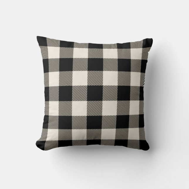 Farmhouse Style Black Buffalo Plaid Pattern Cushion (Front)