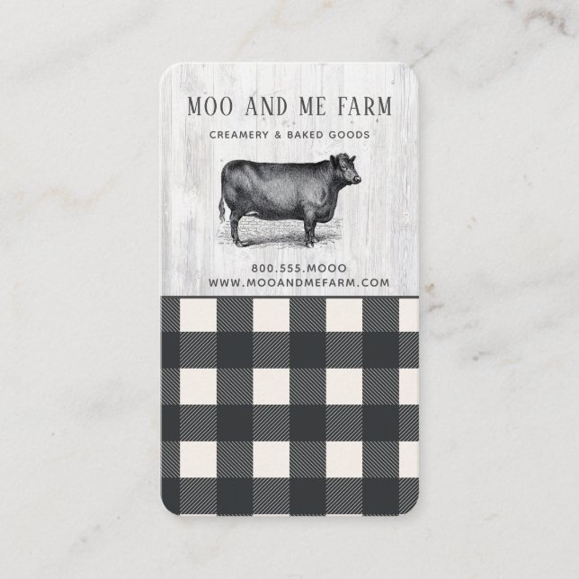 Farmhouse Style Black White Buffalo Plaid Wood  Bu Business Card (Front)