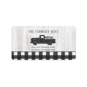 Farmhouse Style Black White Buffalo Plaid Wood  Label