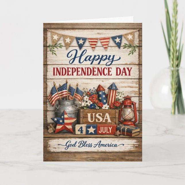 Farmhouse Style Happy Independence Day Holiday Card (Front)